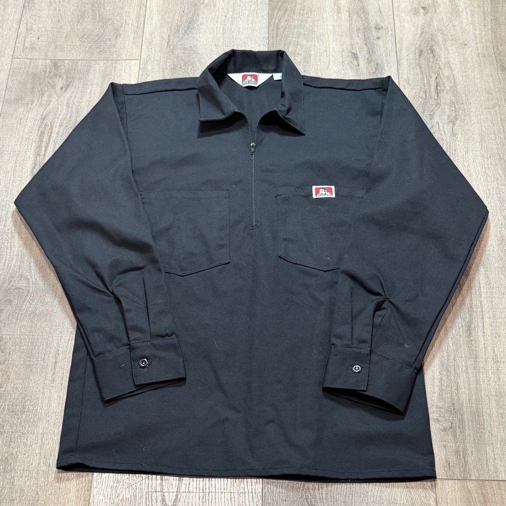 Ben Davis Mens Long Sleeve Half Zip Work Shirt Black Small Streetwear Utility